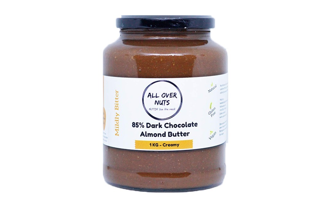 All Over Nuts 85% Dark Chocolate Almond Butter Creamy   Glass Jar  1 kilogram